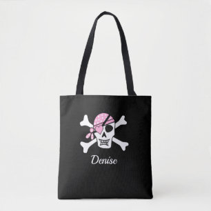 Schwarzer Piratenschädel und Crossbones Tote-Tasch