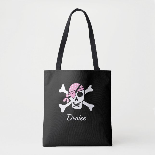 Schwarzer Piratenschädel und Crossbones Tote-Tasch (Vorderseite)