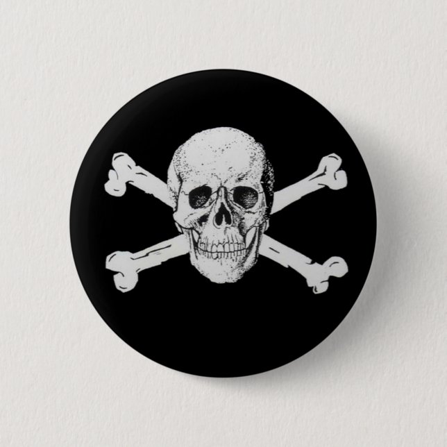 Schwarzer Piratenschädel und Kreuzknochen Button (Vorderseite)