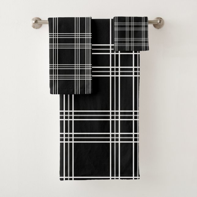 Schwarzer Plaid Tartan Badhandtuch Set (Insitu)