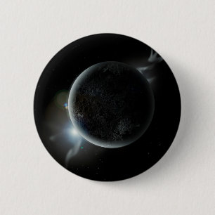 Schwarzer Planet 3D-Abbildung im Universum Button