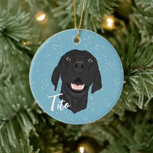Schwarzer Pointer Puppy Keramik Ornament (Baum)