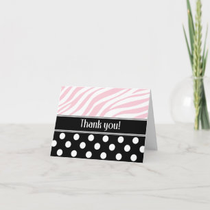 Schwarzer Polka Dot Rosa Zebra Print Danke Karte
