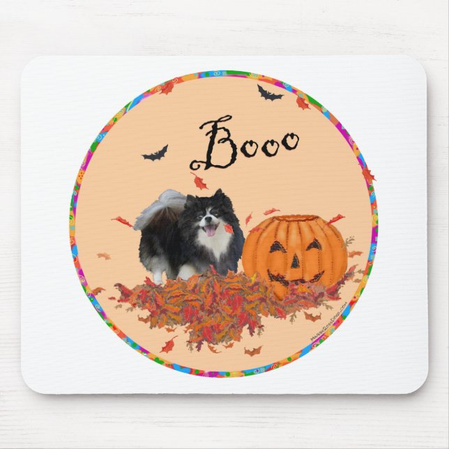 Schwarzer Pomeranian Halloween Mousepad (Vorne)