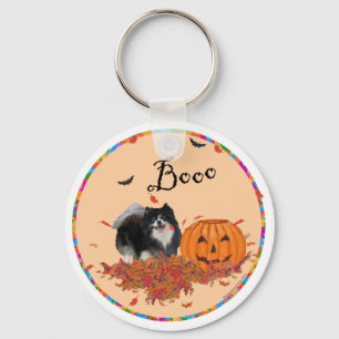 Schwarzer Pomeranian Halloween Schlüsselanhänger