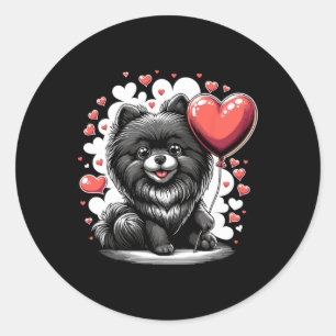 Schwarzer Pomeranian Hund Valentinstag Hundebesitz Runder Aufkleber