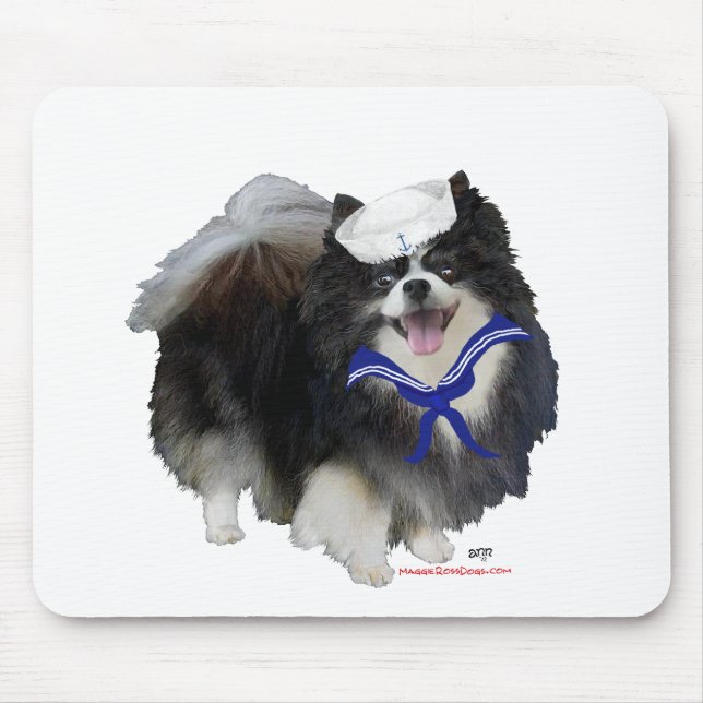 Schwarzer Pomeranian Seemann Mousepad (Vorne)