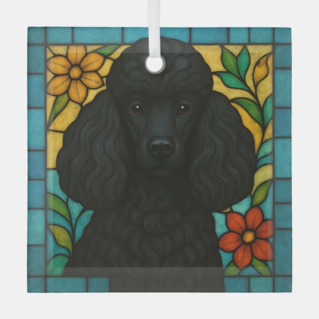 Schwarzer Poodle-Hund "Festes Glas" Ornament Aus Glas (Vorderseite)