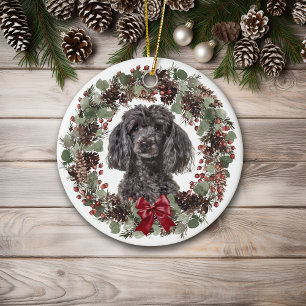 Schwarzer Poodle Hund Pinecone Personalisiert Keramik Ornament