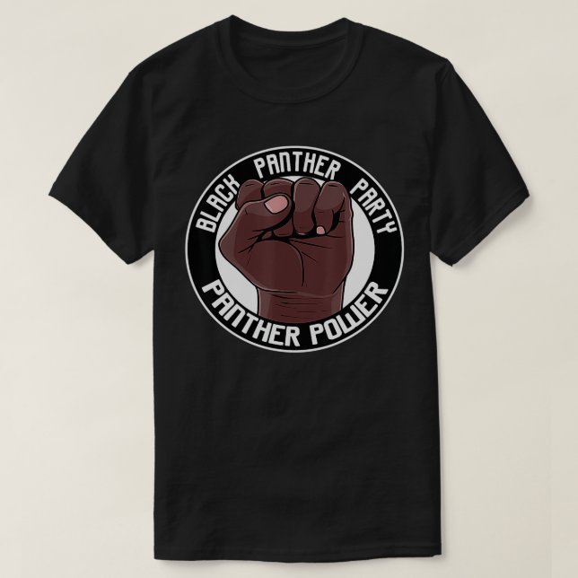 Schwarzer Power Fist Panther Party Oakland Kalifor T-Shirt (Design vorne)