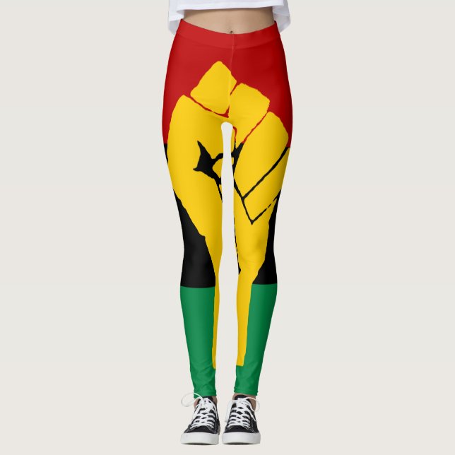 Schwarzer Power Pan Afrikanische Flagge Leggings (Vorderseite)