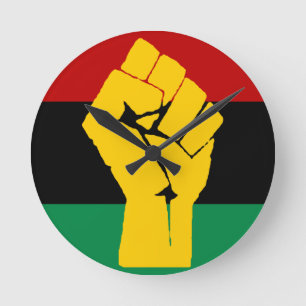 Schwarzer Power Pan Afrikanische Flagge Runde Wanduhr