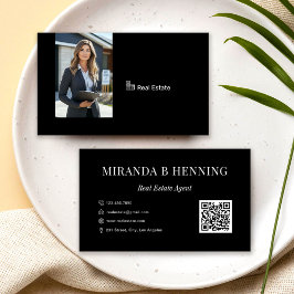 Schwarzer professioneller Immobilienmakler Foto QR Visitenkarte