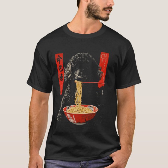 Schwarzer Pudel frisst Ramen T-Shirt (Vorderseite)
