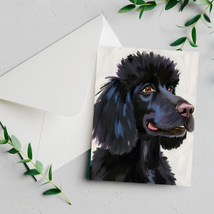 Schwarzer Pudel Hund Wasserfarbe Haustierkarte