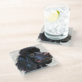 Schwarzer Pudel | Hund Wasserfarbe Haustiermalerei Glasuntersetzer