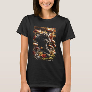 Schwarzer Pudel mit Herbstlaub Pilzen Herbst T-Shirt