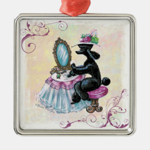 Schwarzer Pudel Retro-Boudoir Ornament Aus Metall