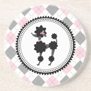 Schwarzer Pudel/Rosa-und Grau-Raute Getränkeuntersetzer