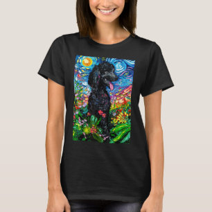 Schwarzer Pudel Sternennacht Hund im Blumengarten T-Shirt