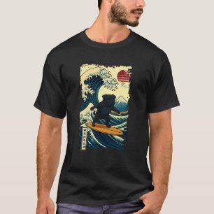 Schwarzer Pug Japanische Kanagawa Welle Surfen Jap T-Shirt