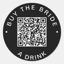 Schwarzer QR-Code-Aufkleber 'Buy The Bride A Drink