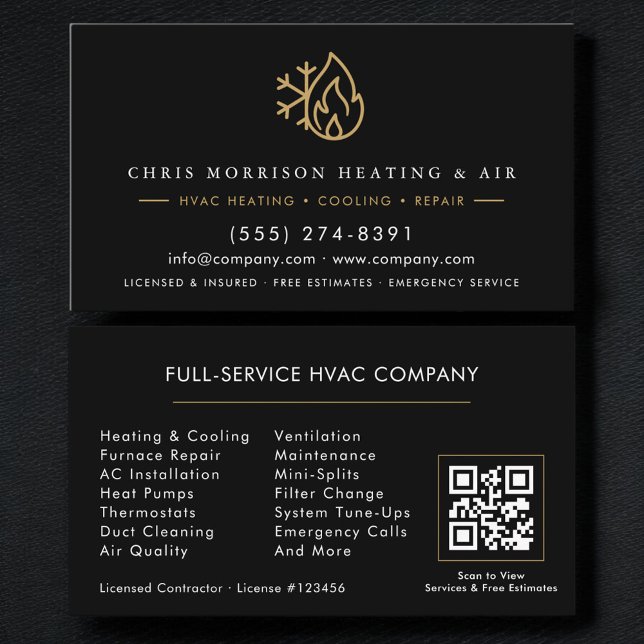 Schwarzer QR-Code für HVAC-Serviceunternehmen Visitenkarte (Von Creator hochgeladen)