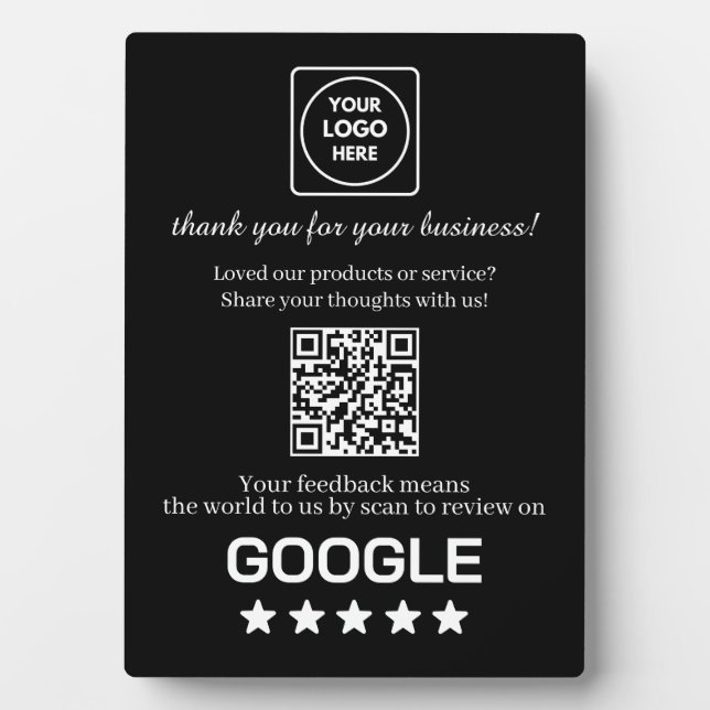 Schwarzer QR-Code | Google Business Bewertungsanze Fotoplatte (Vorderseite)