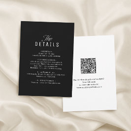 Schwarzer QR-Code Klassische Hochzeitsdetails Mitteilungskarte