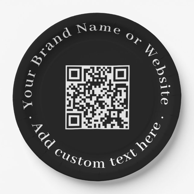Schwarzer QR-Code | Modernes Corporate-Event-Desig Pappteller (Vorderseite)