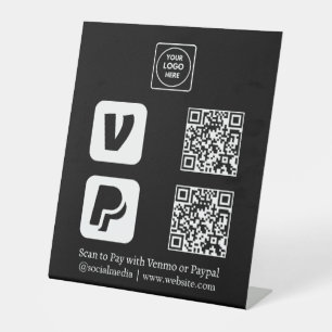 Schwarzer QR-Code Venmo & PayPal Scan-to-Pay-Log Sockelschild