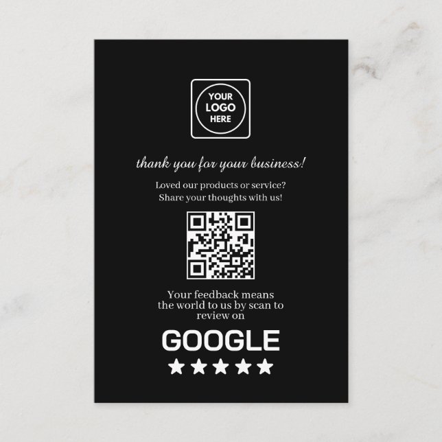 Schwarzer QR | Google-Bewertungslink Begleitkarte (Vorderseite)