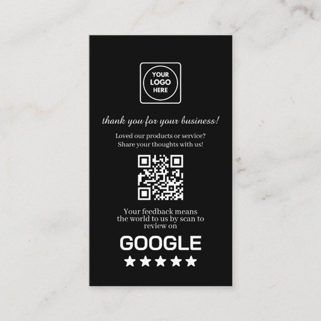 Schwarzer QR | Google Reviews Benutzerdefinierter  Visitenkarte (Vorderseite)