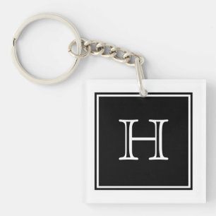 Schwarzer Quadrat Monogram Acrylic Schlüsselanhäng Schlüsselanhänger