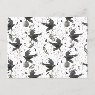 Schwarzer Rabe, Mond und wild lebende Pflanze Hexe Postkarte