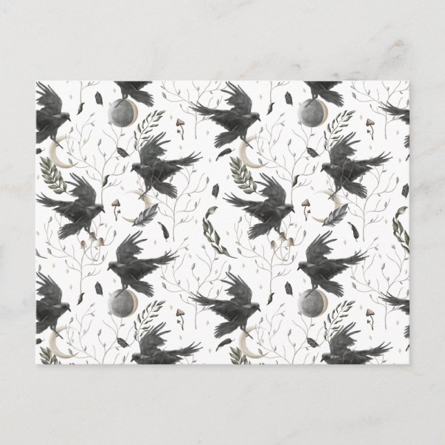 Schwarzer Rabe, Mond und wild lebende Pflanze Hexe Postkarte (Vorderseite)