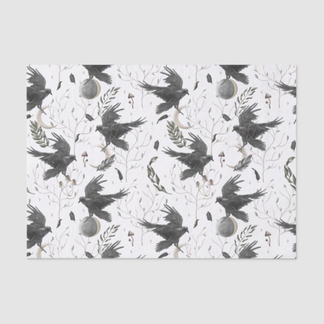 Schwarzer Rabe, Mond und wild lebende Pflanze Hexe Seidenpapier (Vorderseite)