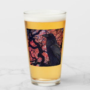 Schwarzer Rabe und knorriger japanischer Ahorn Glas