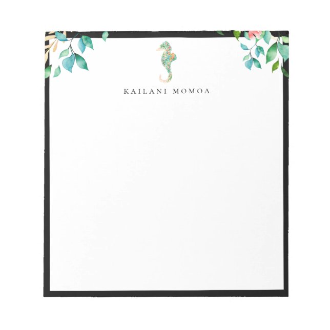 Schwarzer Rahmen aus botanischem Seepferd Notizblock (Vorderseite)