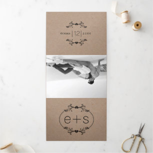 Schwarzer Rahmen, Initials monogramm Kraftpapier H Dreifach Gefaltete Einladung