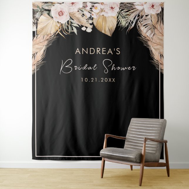 Schwarzer Rahmen Pampas Grass Brautparty Hintergru Wandteppich (Beispiel)