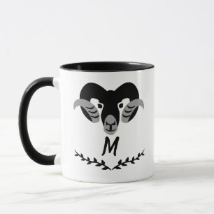 Schwarzer Ram mit Twisted Horns Silhouette Monogra Tasse