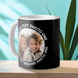 Schwarzer Rand mit 2 Fotos - Text um einen Kreis Kaffeetasse
