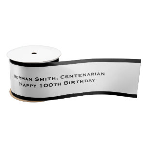 Schwarzer Rand - Wiederholter Text - Schwarz/Weiß Satinband