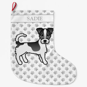 Schwarzer rauhaariger Jack Russell Terrier Hund & Großer Weihnachtsstrumpf