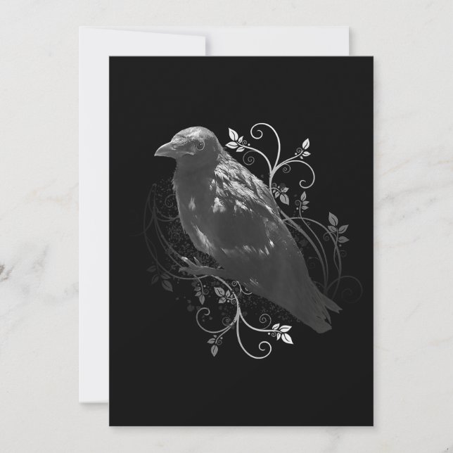 Schwarzer Raven mit Filigree-Blätter Odin Wikings  Save The Date (Vorderseite)