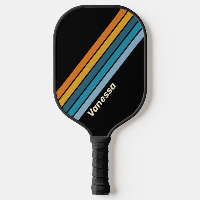 Schwarzer Regenbogen gestreift mit Namen Pickleball Schläger (Vorderseite)