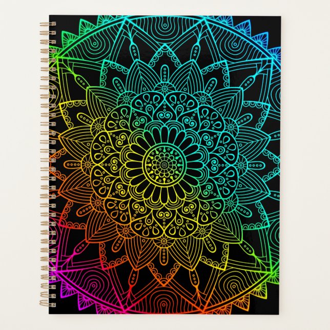 Schwarzer Regenbogen-Mandala  Planer (Vorderseite)