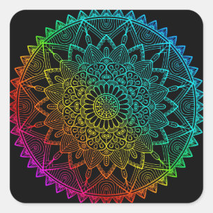 Schwarzer Regenbogen-Mandala Quadratischer Aufkleber