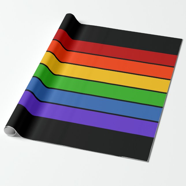 Schwarzer Regenbogen Streifen Geschenkpapier (Ungerollt)